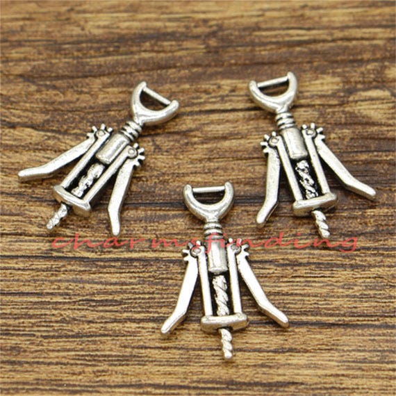 20pcs Wine Charms 2 Sided Cork Screw Opener Charm Antique Silver Tone 17x26mm cf2929