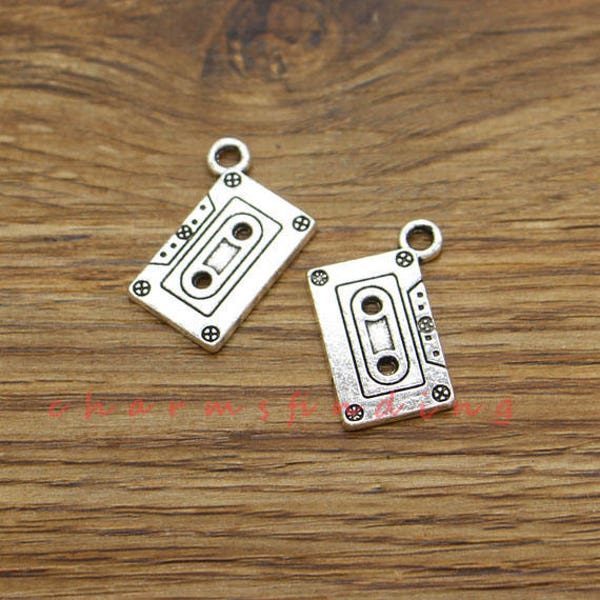 15pcs Cassette Tape Charms Retro Flashback Charms Antique Silver Tone 16x23mm cf3485