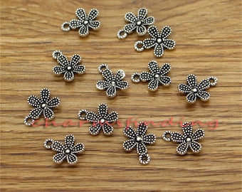 100 Stück Gänseblümchen-Blumen-Charms-Bulk-Blumencharme antikes silbernes Ton 11x14mm 3337