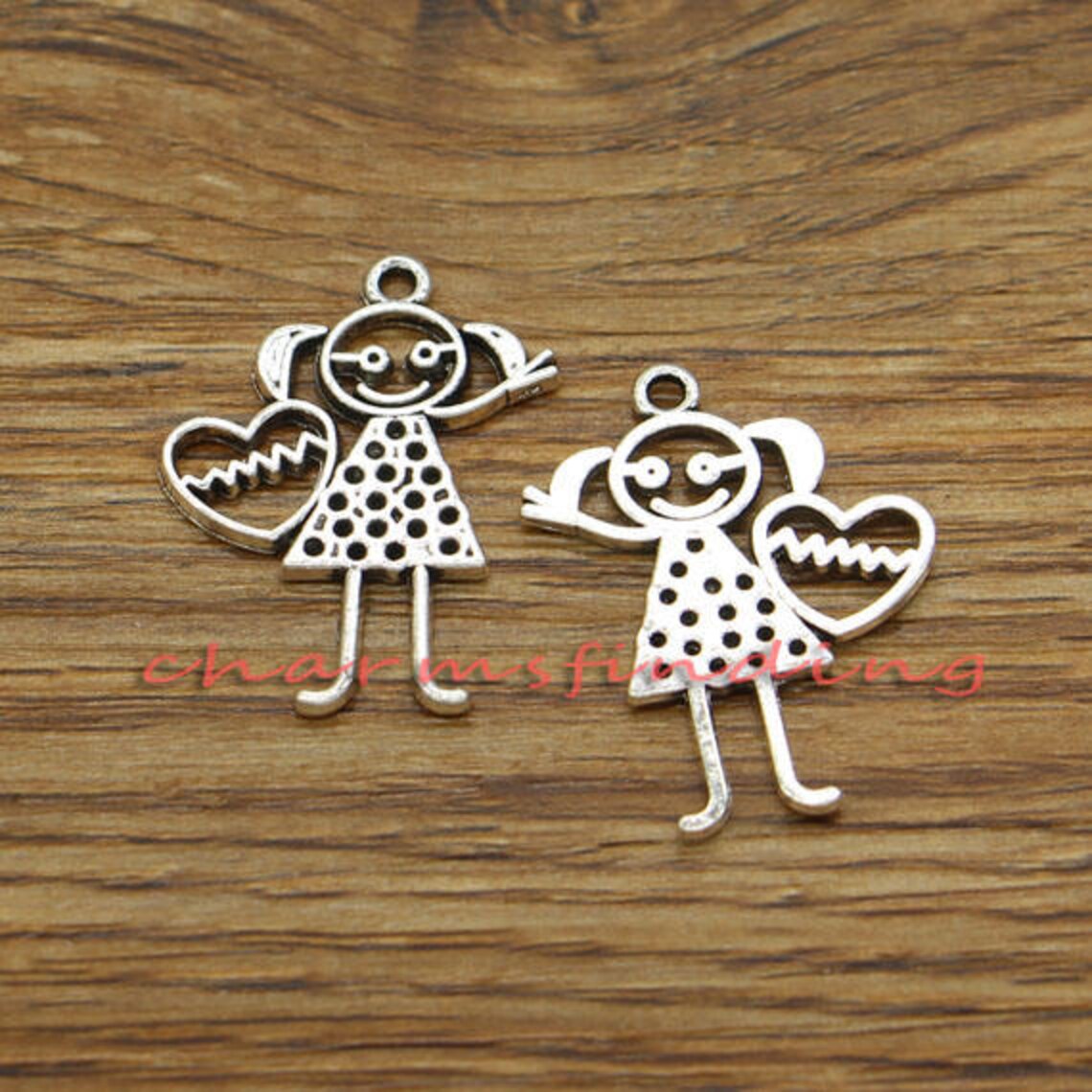 20pcs Baby Girl Charms Heart Charms Antique Silver Tone Etsy