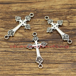 30pcs Cross Connectors Charms Religious Charms Antique Silver Tone 16x31mm cf2928