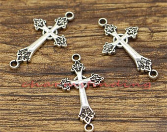 30pcs Cross Connectors Charms Religious Charms Antique Silver Tone 16x31mm cf2928