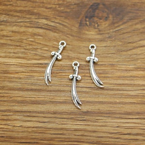 100pcs Sword Charms Bulk Charm Antique Silver Tone 6x25mm cf3887