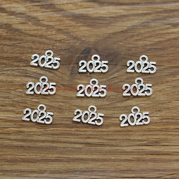 50/100pcs 2025 Charms New Year Charms Graduation Charms Antique Silver Tone 14x9mm cf4672