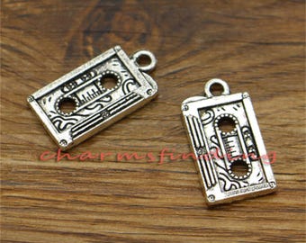 15pcs Cassette Tape Charms Retro Flashback Charms Antique Silver Tone 12x23mm cf2817
