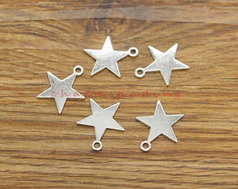 100pcs Star Charms Double 2 Sided Charms Bulk Charm Antique Silver Tone 17x19mm cf4417