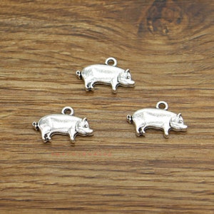 25 Stück Schwein Charms Doppelseitig Tier Charms Antik Silber Ton 19x12mm cf3961