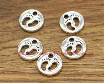 50pcs Baby Feet Charms Newborn Baby Charms Antique Silver Tone 11x11mm cf1590