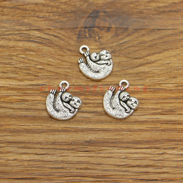 30pcs Mother and Baby Sloth Charms Plant Lazy Animal Charms Antique Silver Tone 15x18mm cf4894