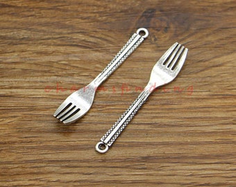 12pcs Fork Pendants Charms Cutlery Charm Antique Silver Tone 9x49mm cf4194