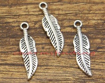 20pcs Feather Charms Bird Charms Antique Silver Tone 31x8mm cf1154