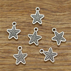 100pcs Star Charms Five-pointed Star Bulk Charms Double Sided Charms 11x14mm Antique Silver Tone cf2490