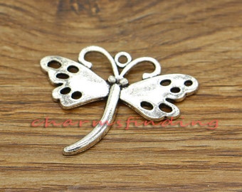 12pcs Dragonfly Charms Insect Charms Large Size Antique Silver Tone 29x37mm cf0339