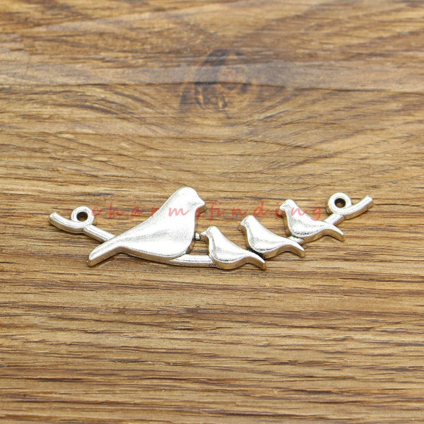 6pcs Bird on Branch Connector Charm Sparrow or Swallow Charms Antique Silver Tone 17x66mm cf4520