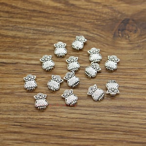 50pcs Owl Beads Spacers Metal Loose Beads Antique Silver Tone 8x10xx4mm 1mm Hole cf3951