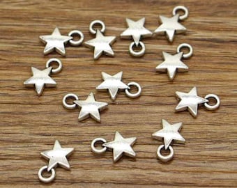 100pcs Small Star Charms Double Sided Charms Bulk Size Antique Silver Tone 14x11mm cf0003