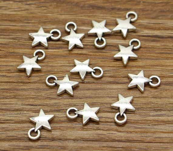 4, 20 or 50 Bulk Silver Star Charms, Open, Double Sided Celestial, Small Star Charm, 12mm | Ships Immediately from USA | SL151