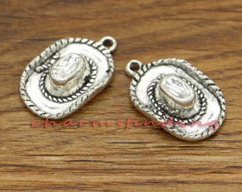 20pcs Cowboy Hat Charm Hat Antique Silver Tone 22x14mm cf0518