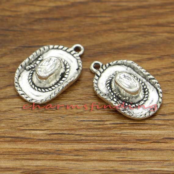 20pcs Cowboy Hat Charm Hat Antique Silver Tone 22x14mm Cf0518 Etsy