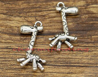 15pcs Giraffe Charms Animal Charms Antique Silver Tone 17x28mm CF2921
