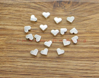 100pcs Mini Heart Beads Charms Spacers Loose Metal Beads Valentine Bulk Beads Antique Silver Tone 7x6x3mm 1mm hole cf4163