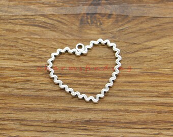 20pcs Open Heart Charm Connector Charms Heart Ring Valentines Wedding Charms Antique Silver Tone 33x29mm cf4436