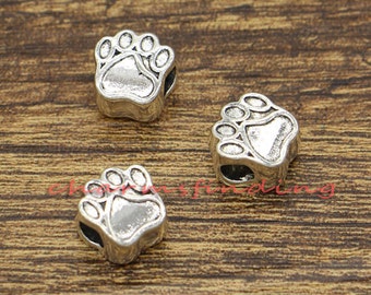 20pcs Dog Paw Beads Spacers Charms Centered Hole Beads Animal Beads Antique Silver Tone 11x11x8mm cf2253