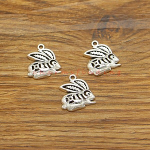 25pcs Rabbit Charms Hare Charms Animal Easter Charms Antique Silver Tone 18x19mm cf4912