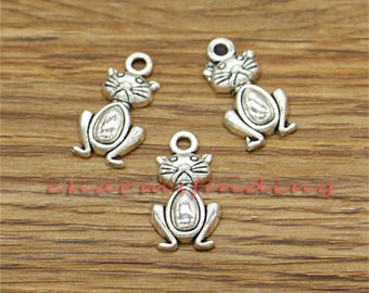 30pcs Cat Charms Animal Pet Charms Antique Silver Tone 11x20mm cf3111