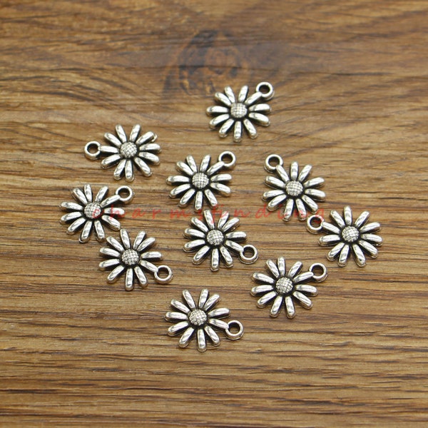 40pcs Daisy Flower Charm Little Flower Bulk Charms Antique Silver Tone 12x15mm cf4390