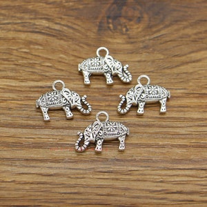 25pcs Baby Elephant Charms Double Sided Animal Charm Antique Silver Tone 13x17mm cf3926