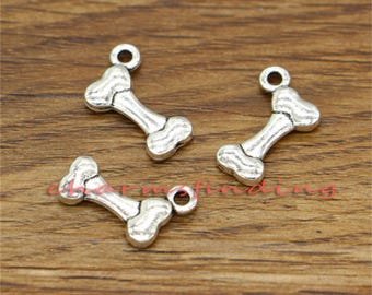 50pcs Dog Bone Charm Dog Charms Antique Silver Tone 15x10mm cf0195