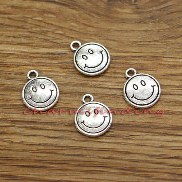 50pcs Happy Face Charms Smile Charms Antique Silver Tone 12x15mm cf3377