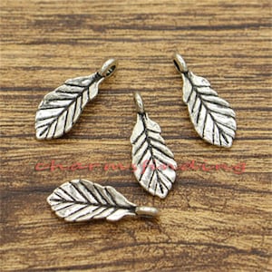 30pcs Leaf Charms Tree Leaves Charm Antique Silver Tone 20x7mm cf1715