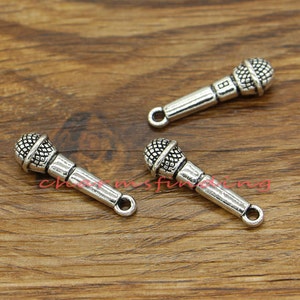 20pcs Microphone Charms 3D Antique Silver Tone 25x7mm cf0131 image 1