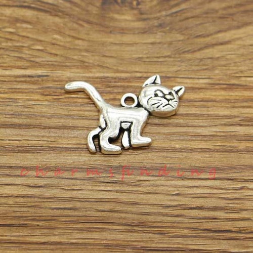 Antiqued Silver Plated Cat Charms Pendants 20mm - Choose 10, 20 Or 50 Pieces