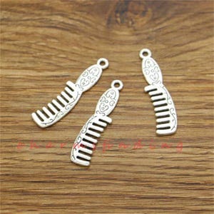 20pcs Hair Comb Charm Hairdresser Charms Antique Silver Tone 35x9mm cf3692