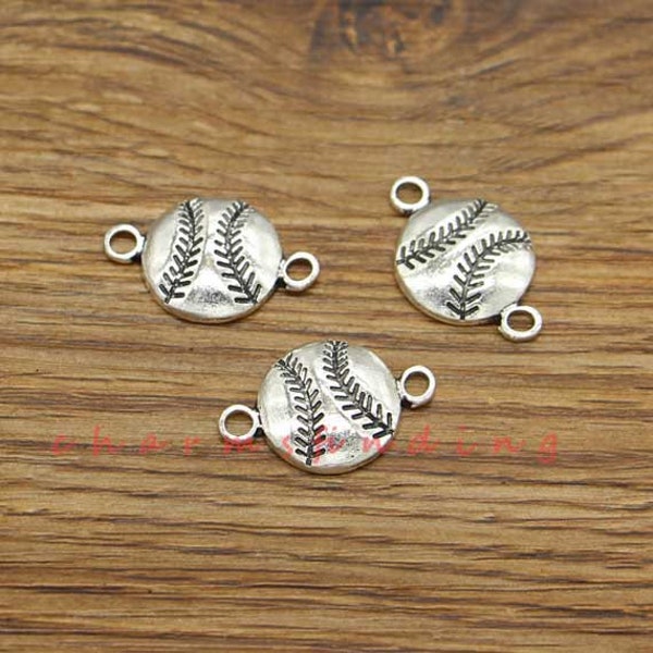 20pcs Connecteurs de baseball Charms Ball Charms Sports Charms Antique Silver Tone 14x22mm cf3712