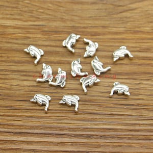 50pcs Small Mini Dolphin Beads Spacers Bulk Antique Silver Tone 7x10x3mm 1mm hole cf4301