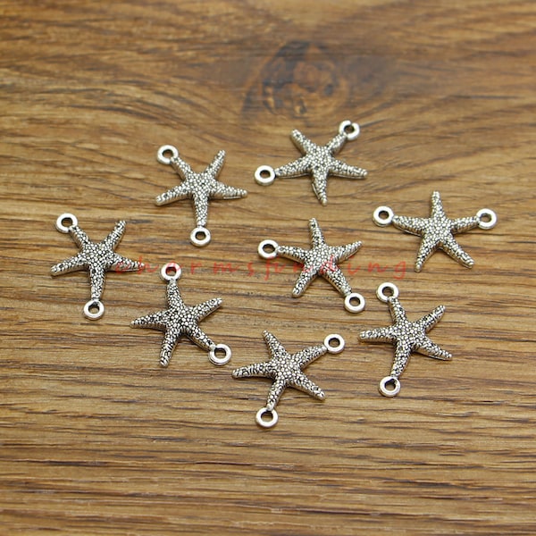 50pcs Starfish Connectors Charms Beach Sea Bulk Charms Antique Silver Tone 14x19mm cf4489