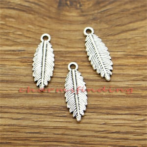 30pcs Leaf Charms Tree Leaves Charm Antique Silver Tone 9x26mm cf3442