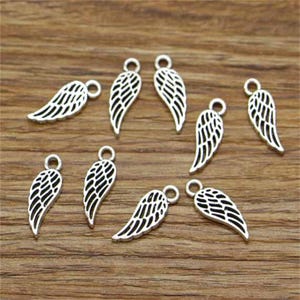 50pcs Wing Charms Bulk Charms Wings Angel Charms Antqiue Silver Tone 7x18mm cf2843