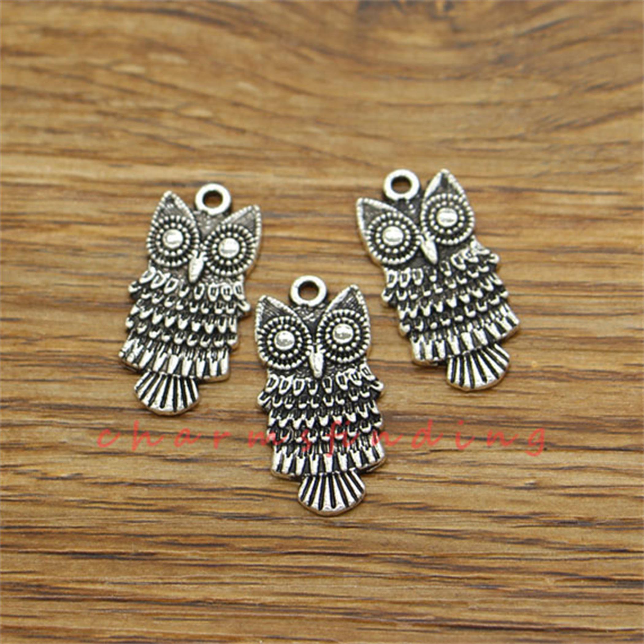 20pcs Owl Charms Bird Charms Antique Silver Tone 13x25mm cf3453