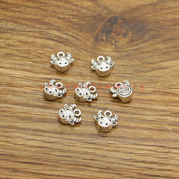 25個 牛チャーム アンティークシルバートーン 10x10x5mm cf4832 - Etsy