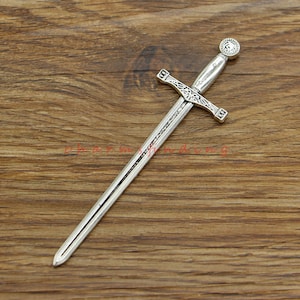 5pcs Swords Knife Charms Pendants Round Antique Silver Tone 86x24mm cf4613