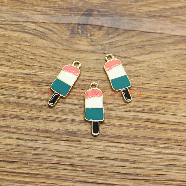 10pcs Popsicle Iced Lolly Charm Ice Cream Summer Charms Gold Plated Enamel Charm 9x25mm cf4321