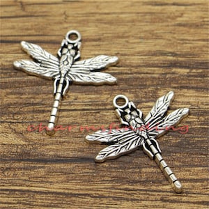 15pcsLarge Dragonfly Charms Insect Charms Antique Silver Tone 28x32mm cf2008