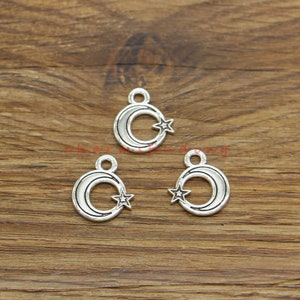 40st Maan en Ster Bedels 2-zijdige Bedels Antiek Zilver Kleur 14x17mm cf4664