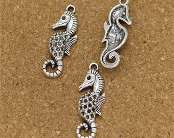 20pcs Sea Horse Charms Seahorse Charms 2 Sided Charms Antique Silver Tone 28x11mm cf0874