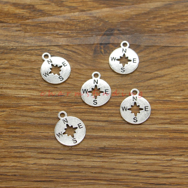 35pcs Compass Charms Nautical Charms Antique Silver Tone 14x17mm cf4433